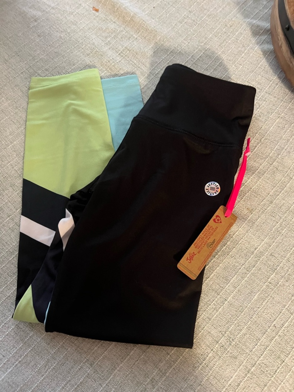 Justice Colorblock Athletic Leggings - Black, Mint & Light Blue